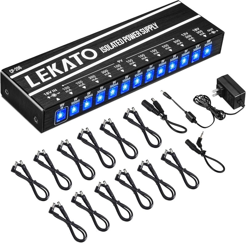 LEKATO مزود طاقة دواسات الجيتار - مزود طاقة معزول بـ 12 منفذ، خرج DC 9V/12V/18V، من 100mA إلى 500mA لدواسات التأثيرات - Image 1